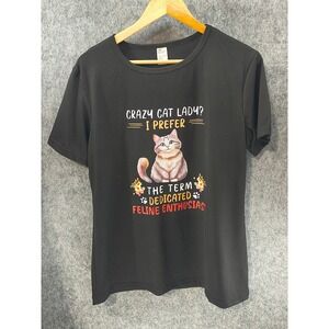 Crazy‎ Cat Lady Graphic Print T-Shirt Women's Size 1XL Black